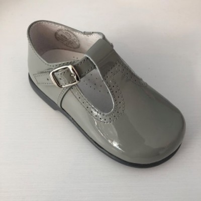 184-E Nens Grey Patent T-Bar Shoe 